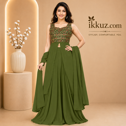 Anarkali Designer Set – Kurta with Sharara &amp; Dupatta