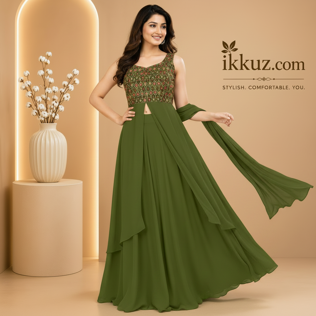 Anarkali Designer Set – Kurta with Sharara &amp; Dupatta