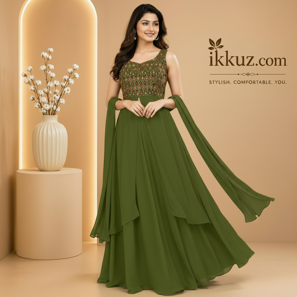 Anarkali Designer Set – Kurta with Sharara &amp; Dupatta