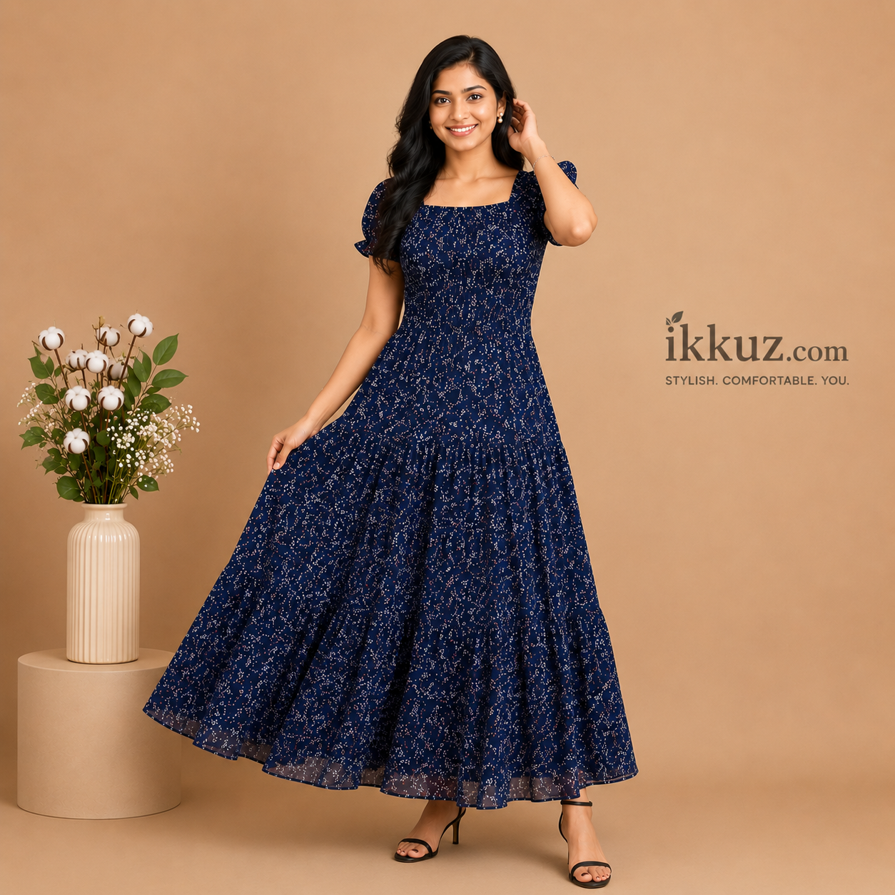 Women's Printed Georgette Maxi Gown Dress