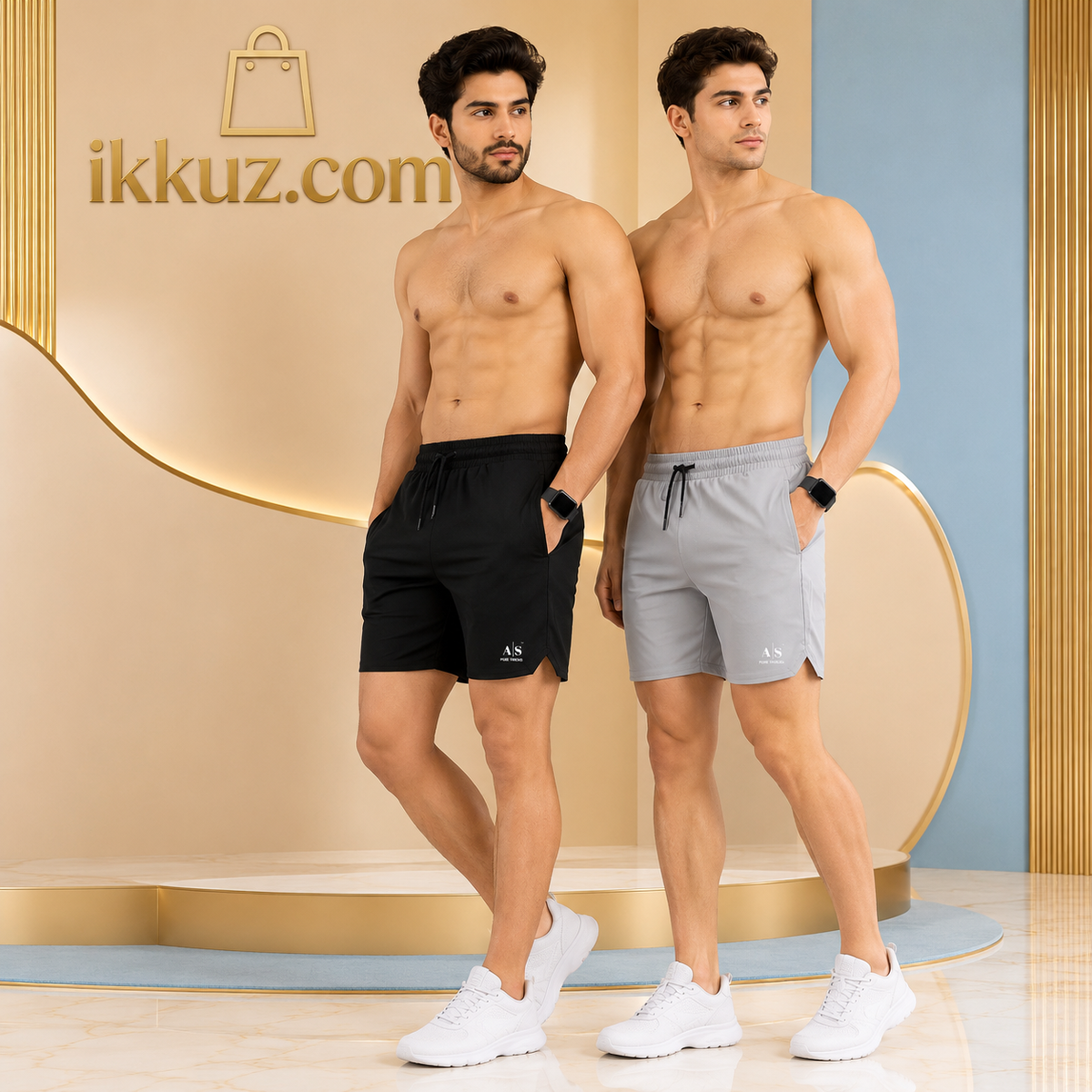 شورت رياضي رجالي فليكس فيت – أسود ورمادي فاتح، عبوة من قطعتين