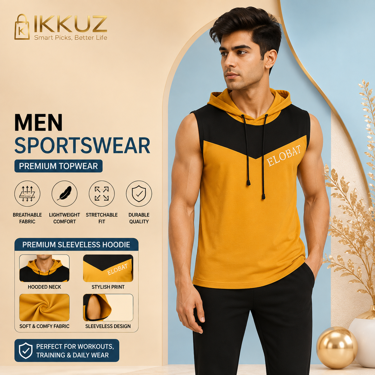 Men’s Sleeveless Hoodie T-Shirt – Stylish Hooded Gym Vest for Workout &amp; Sports