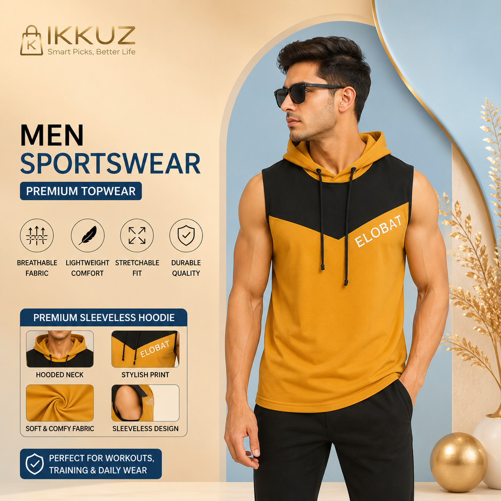 Men’s Sleeveless Hoodie T-Shirt – Stylish Hooded Gym Vest for Workout &amp; Sports