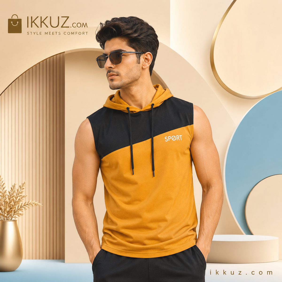 Men’s Sleeveless Hoodie T-Shirt – Stylish Hooded Gym Vest for Workout &amp; Sports