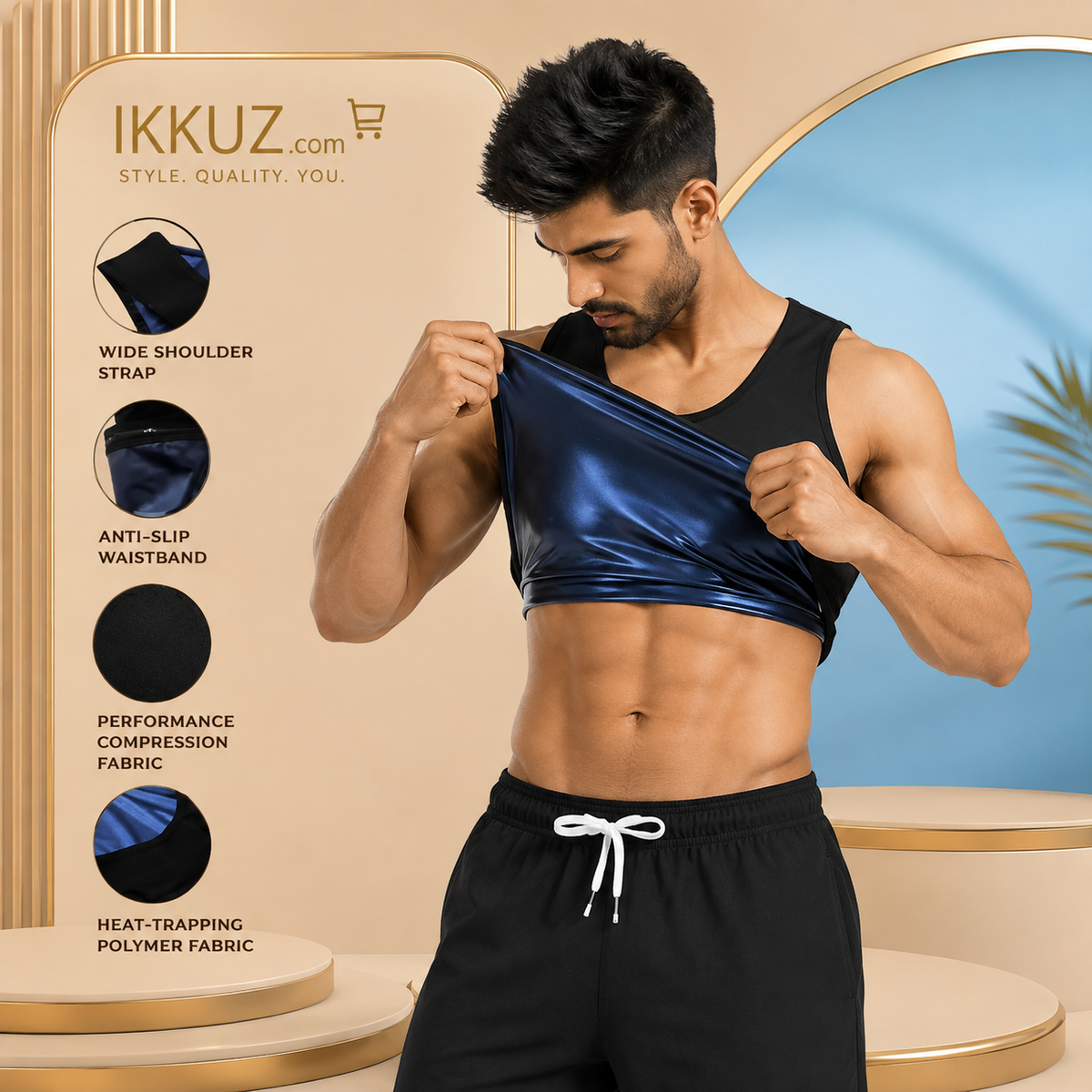 Men’s Sauna Sweat Shaper Vest | Slimming Workout Tank Top | Thermal Sweat Vest for Gym, Yoga &amp; Fitness – Black