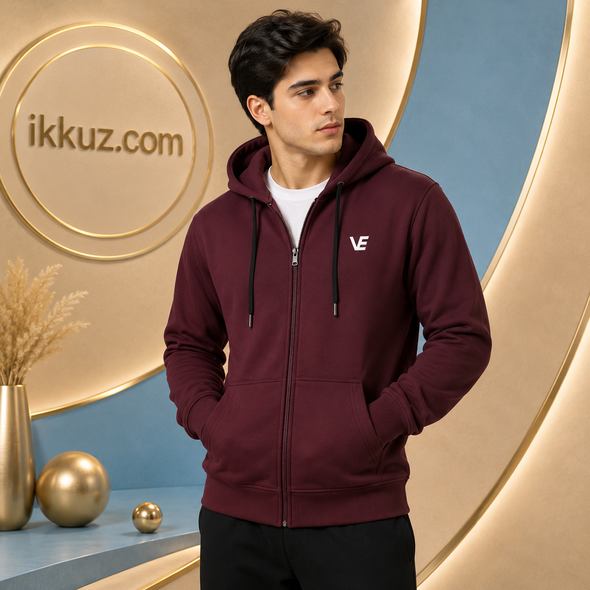 Men’s Premium 250 GSM Fleece Full-Zip Hoodie with Kangaroo Pocket