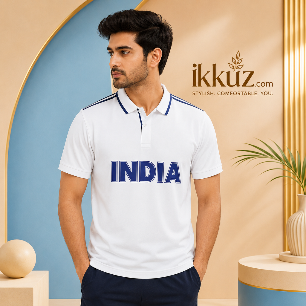 Men’s Plain White Cricket Jersey – Premium Half Sleeve Indian Team Style Sports Jersey