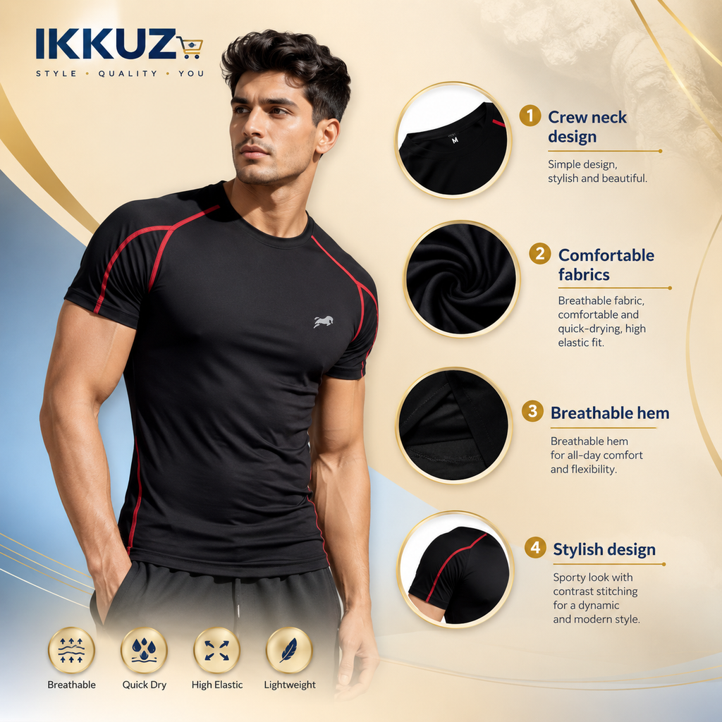Men’s Performance Compression T-Shirt | Half Sleeve Athletic Sportswear | Gym &amp; Fitness Workout Top