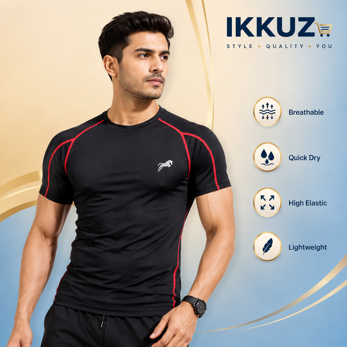 Men’s Performance Compression T-Shirt | Half Sleeve Athletic Sportswear | Gym &amp; Fitness Workout Top