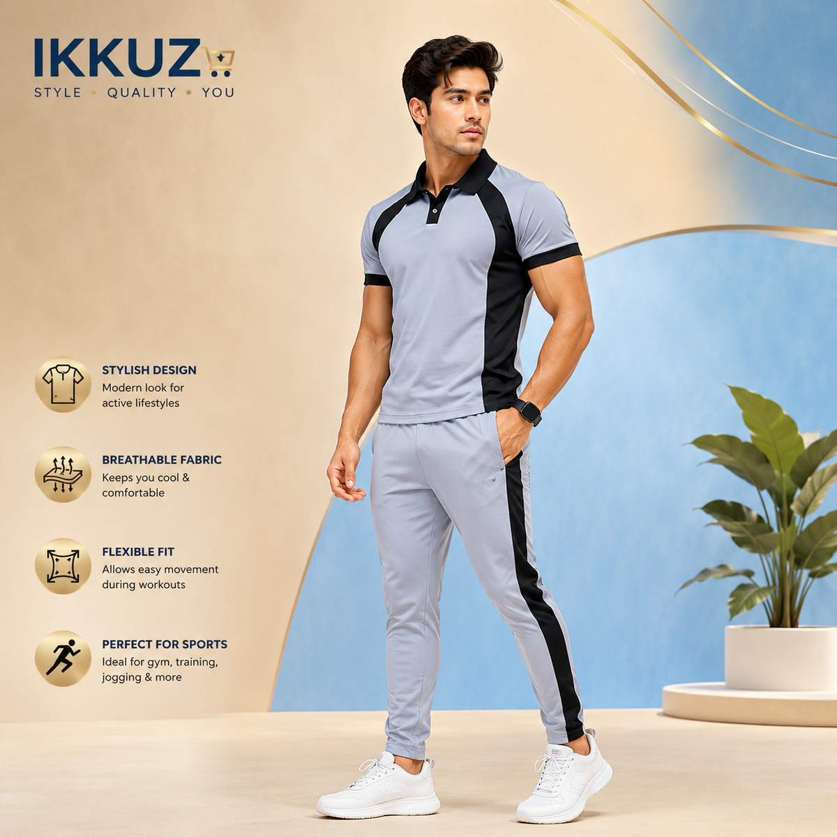 Men’s Premium Quick-Dry Collar Neck Tracksuit Set