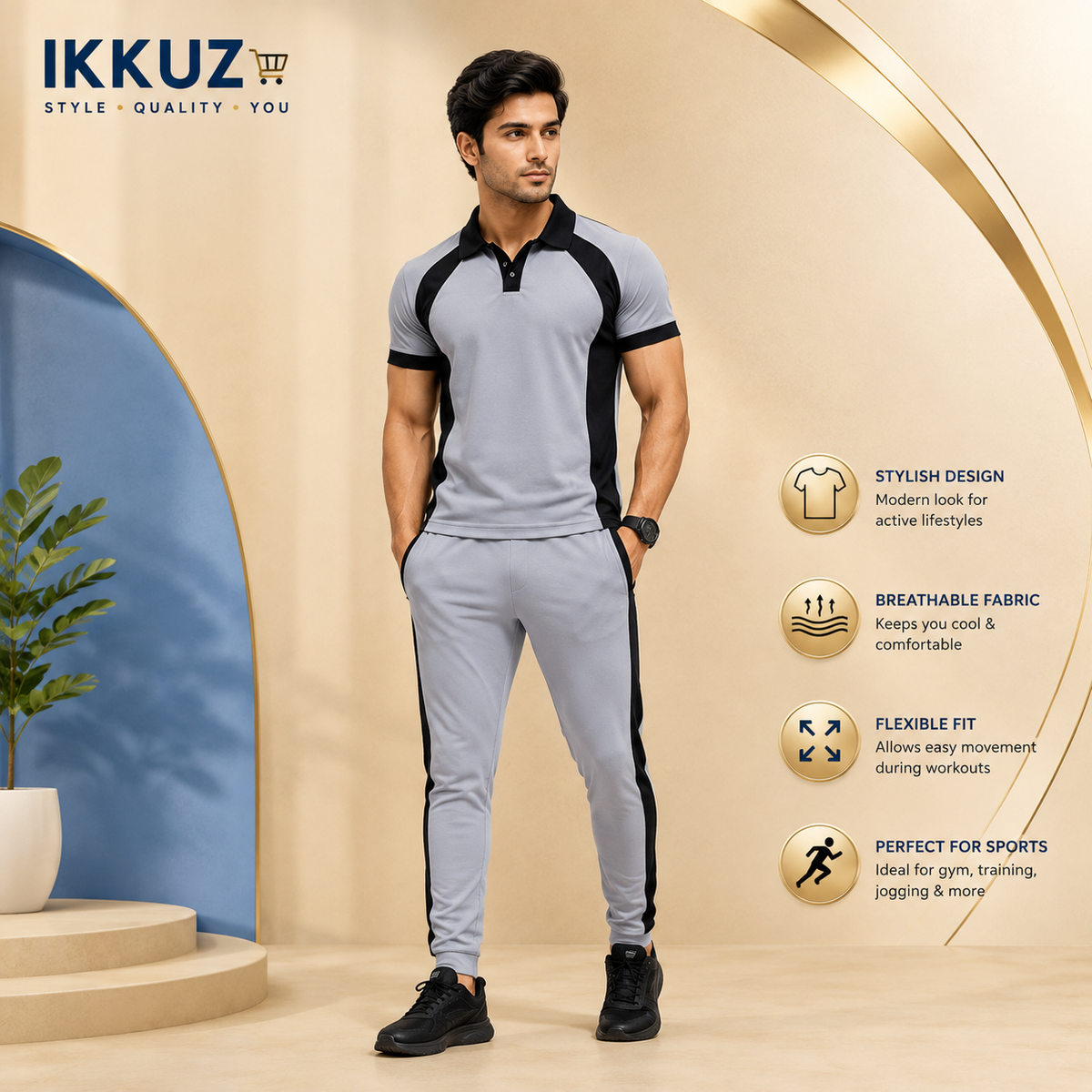 Men’s Premium Quick-Dry Collar Neck Tracksuit Set