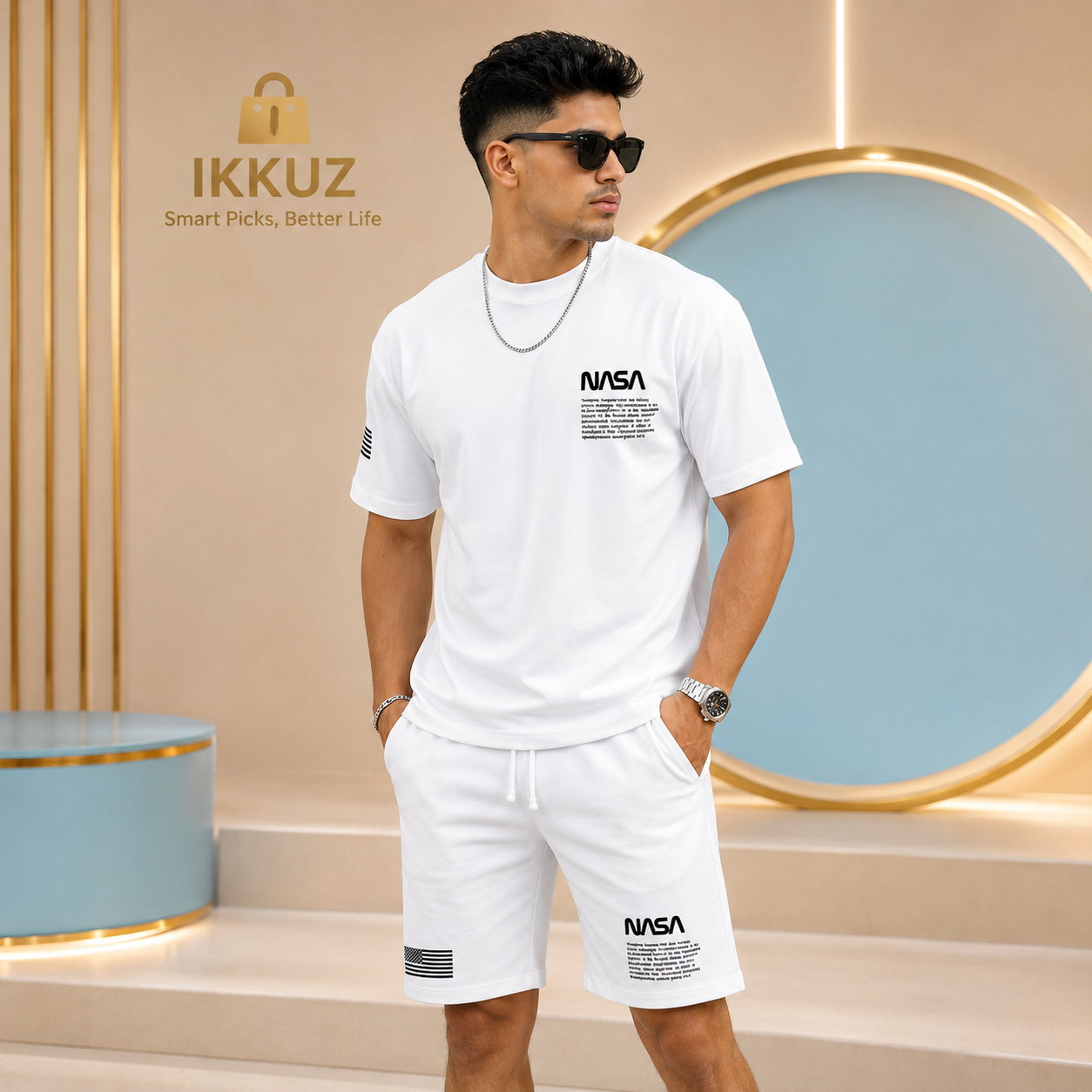 Men’s Premium NASA Printed T-Shirt &amp; Shorts Set – Cotton Casual Co-ord