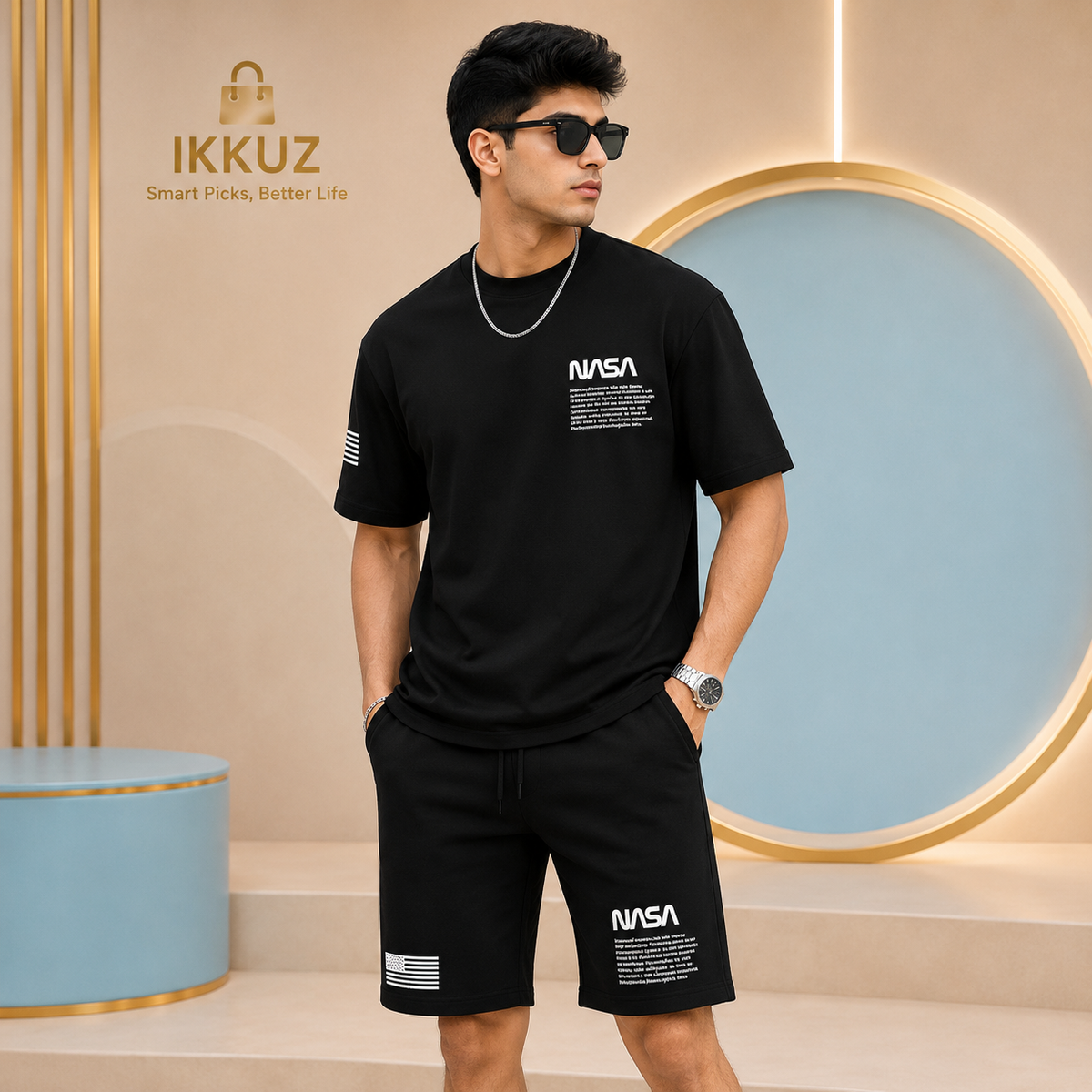 Men’s Premium NASA Printed T-Shirt &amp; Shorts Set – Cotton Casual Co-ord