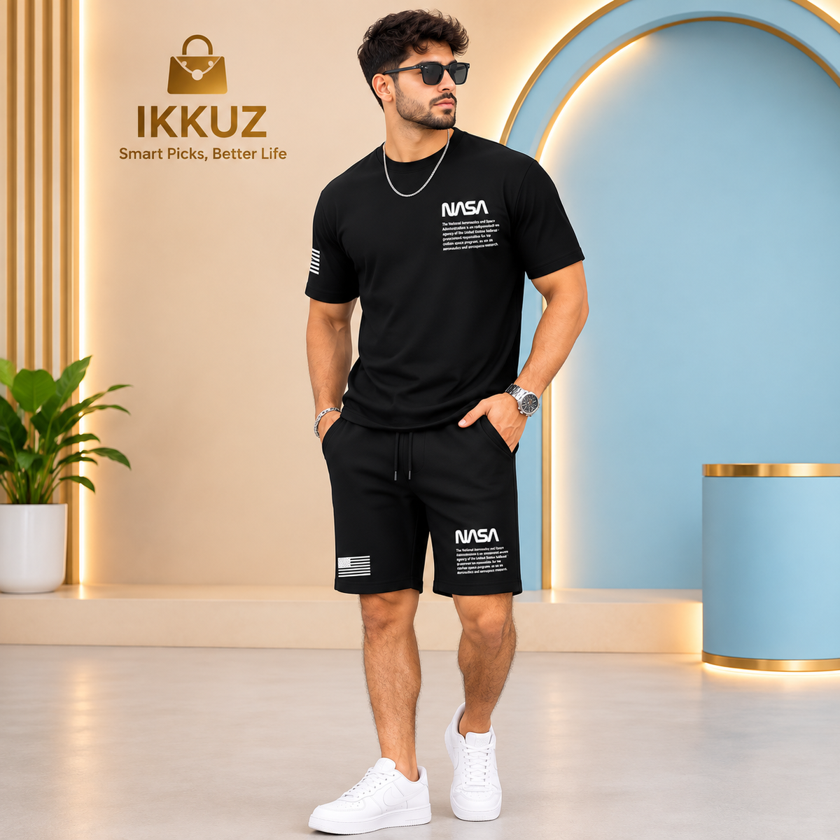 Men’s Premium NASA Printed T-Shirt &amp; Shorts Set – Cotton Casual Co-ord