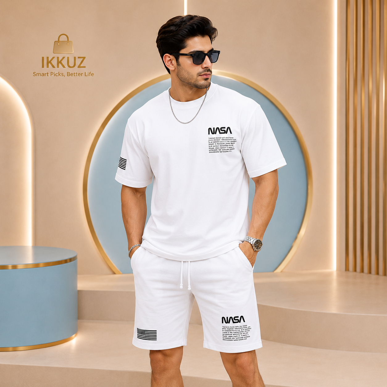 Men’s Premium NASA Printed T-Shirt &amp; Shorts Set – Cotton Casual Co-ord