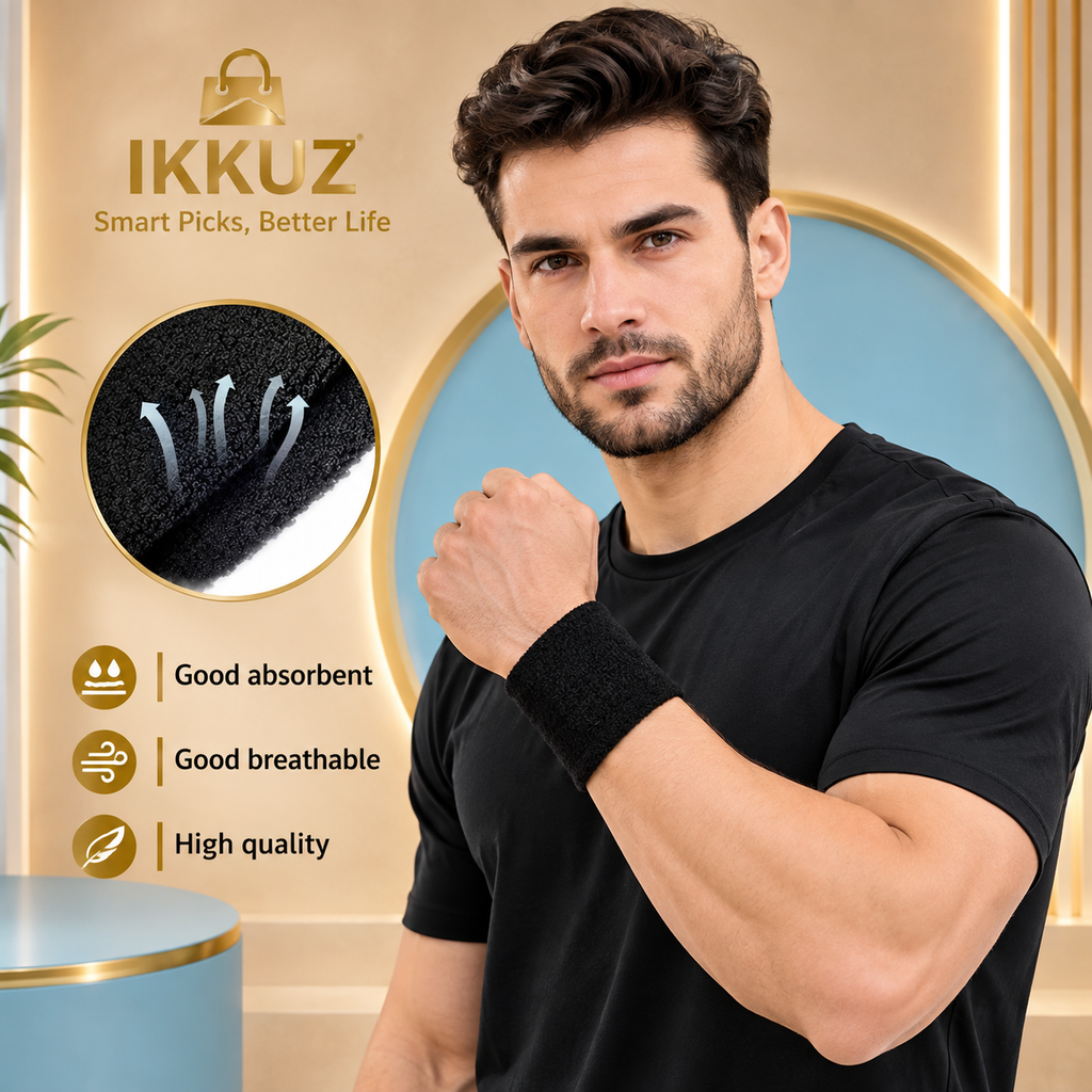 Men’s Athletic Sports Headband &amp; Wristbands Set | Sweat Absorbent Gym &amp; Workout Sweatband | Black Sportswear Set