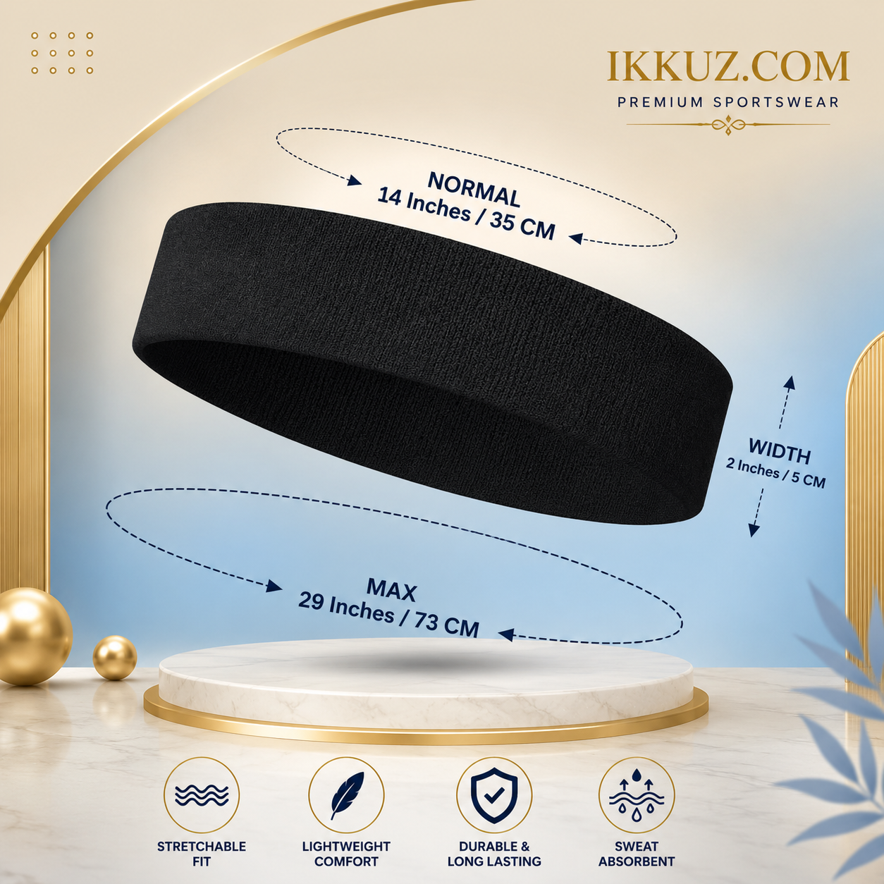 Men’s Athletic Sports Headband &amp; Wristbands Set | Sweat Absorbent Gym &amp; Workout Sweatband | Black Sportswear Set