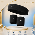 Men’s Athletic Sports Headband &amp; Wristbands Set | Sweat Absorbent Gym &amp; Workout Sweatband | Black Sportswear Set