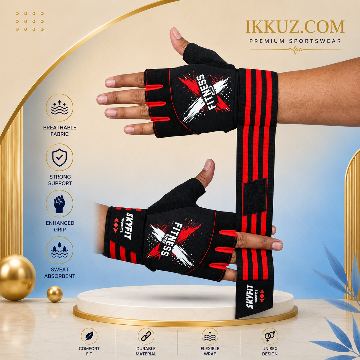 Unisex Gym &amp; Workout Gloves | Exercise &amp; Fitness Training Gloves for Men &amp; Women | 2-Piece Sports Gloves