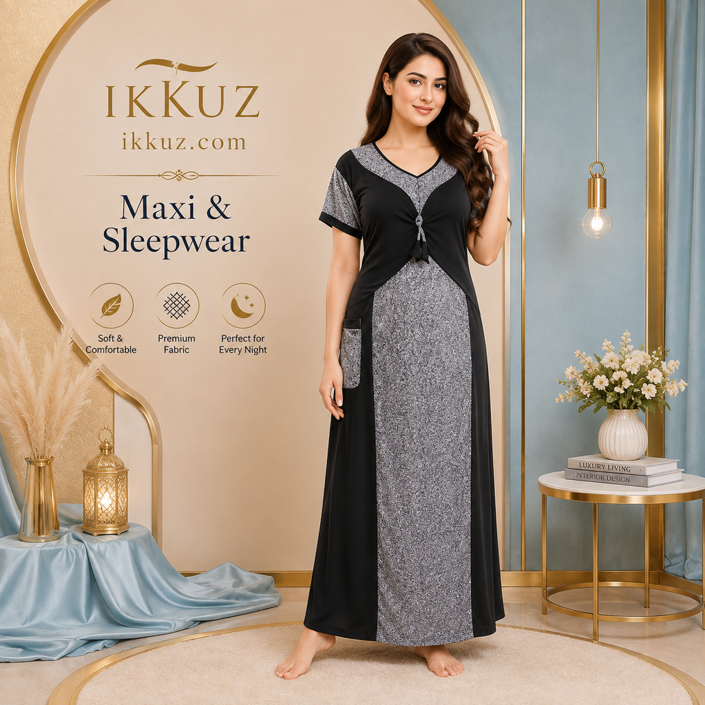 ثوب نوم نسائي ساتان مطبوع مريح من Superia – ثوب نوم طويل أنيق