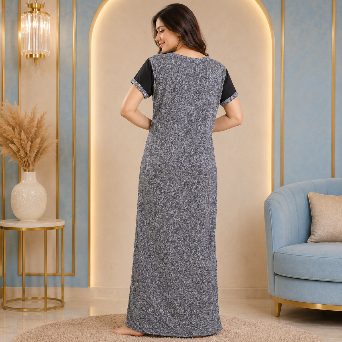 ثوب نوم نسائي ساتان مطبوع مريح من Superia – ثوب نوم طويل أنيق