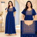 Premium Cotton Embroidered Printed Maxi Nighty – Soft &amp; Comfortable Sleepwear