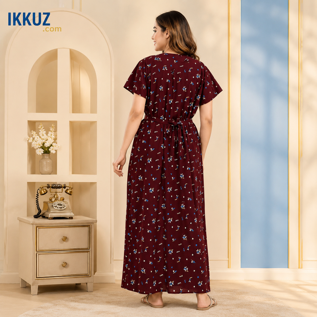 Premium Cotton Embroidered Printed Maxi Nighty – Soft &amp; Comfortable Sleepwear