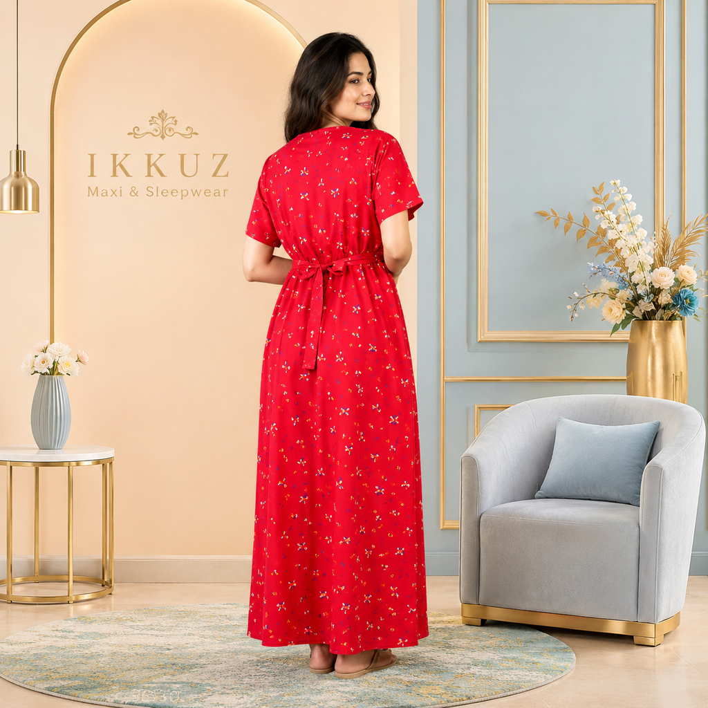 Premium Cotton Embroidered Printed Maxi Nighty – Soft &amp; Comfortable Sleepwear
