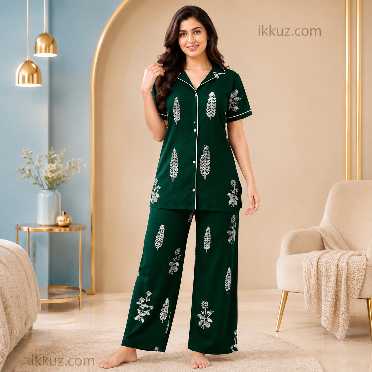 Women Printed Cotton Blend Night Suit Set