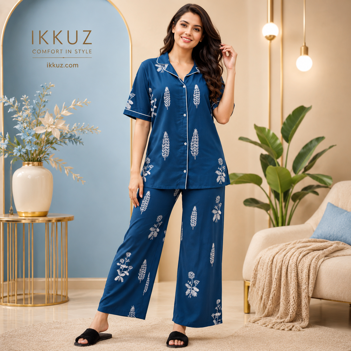Women Printed Cotton Blend Night Suit Set