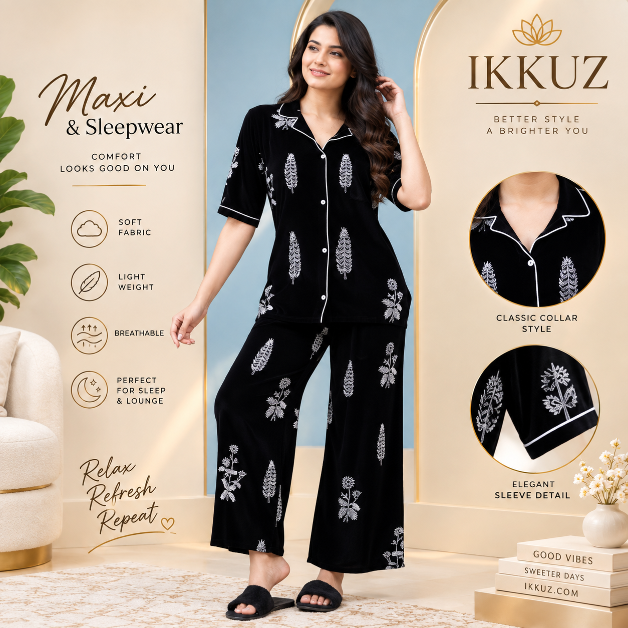 Women Printed Cotton Blend Night Suit Set