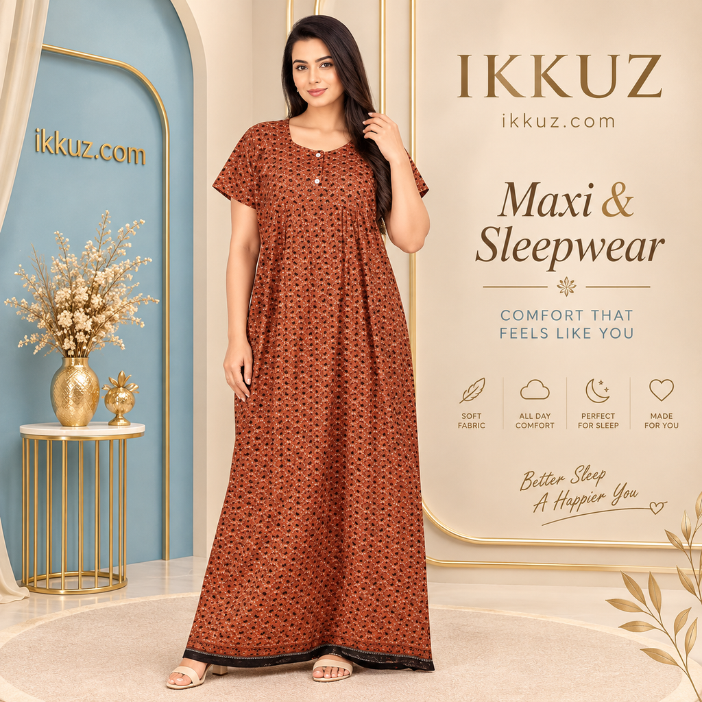 Women’s Premium Cotton Printed Nighty – Comfortable Short Sleeve Nightwear