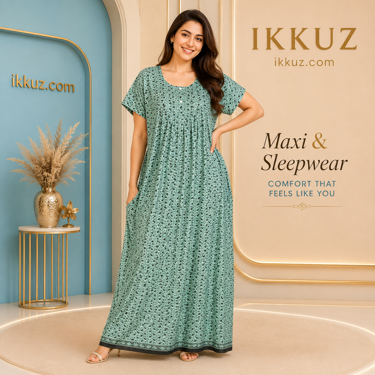 Women’s Premium Cotton Printed Nighty – Comfortable Short Sleeve Nightwear