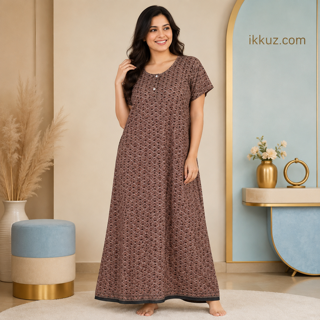 Women’s Premium Cotton Printed Nighty – Comfortable Short Sleeve Nightwear