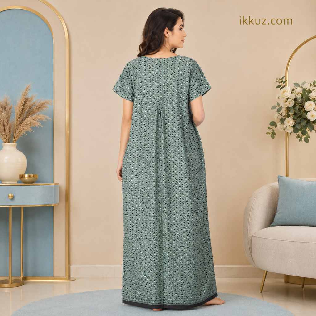 Women’s Premium Cotton Printed Nighty – Comfortable Short Sleeve Nightwear