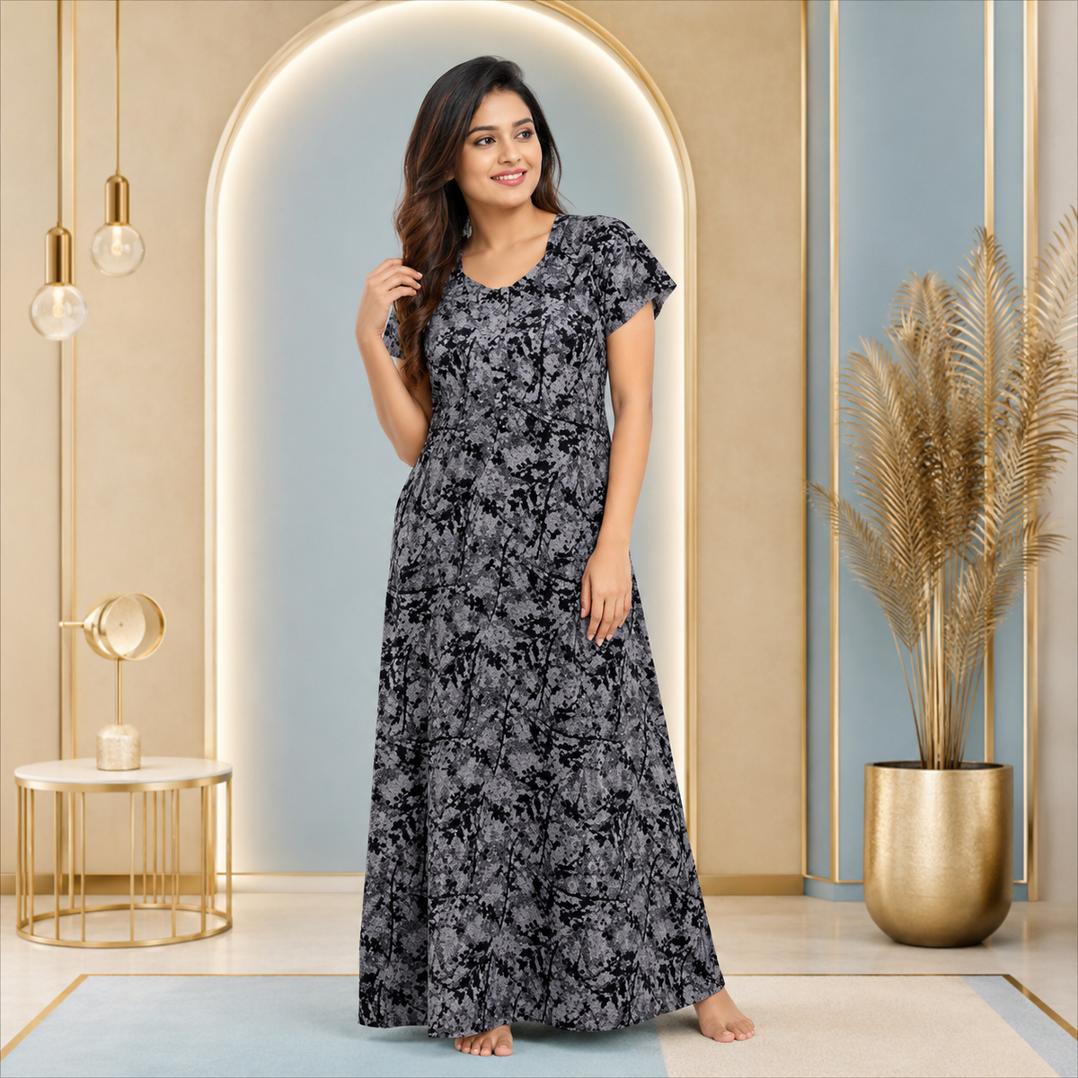 SoftComfort Cotton Printed Nighty for Women – Full Length Maxi Sleepwear