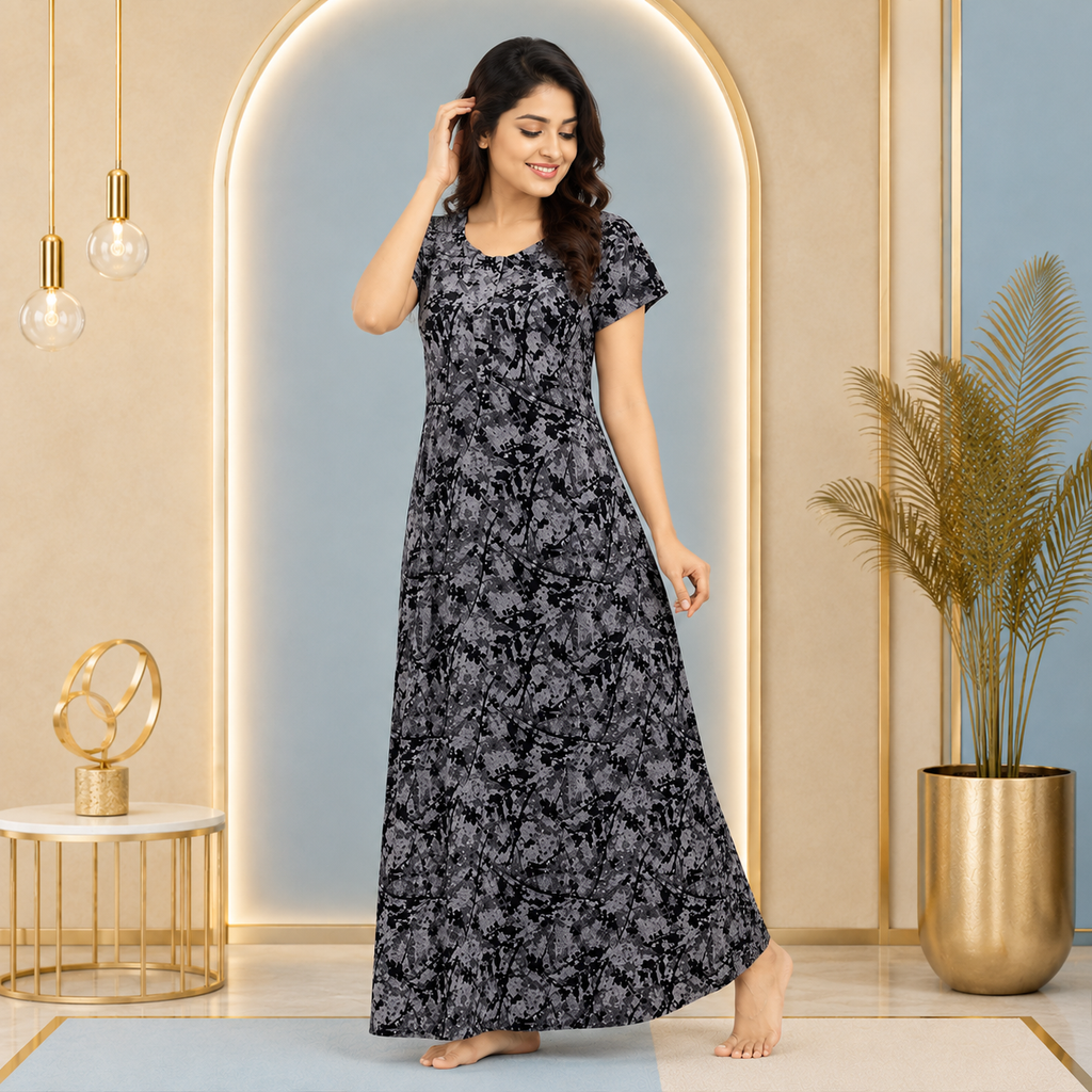SoftComfort Cotton Printed Nighty for Women – Full Length Maxi Sleepwear