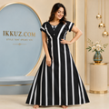 Women’s Striped Cotton Blend Maxi Nighty – Comfortable Long Nightdress