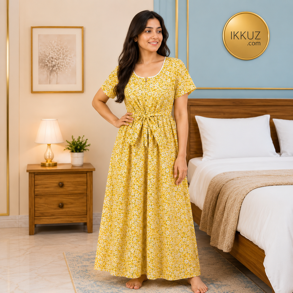 Women's Floral Cotton Maxi Night Dress