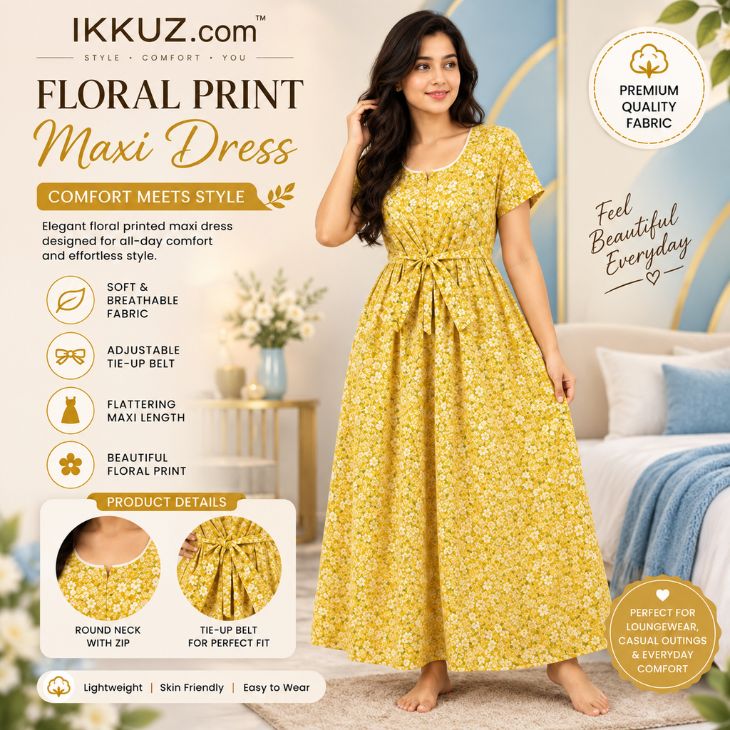 Women's Floral Cotton Maxi Night Dress