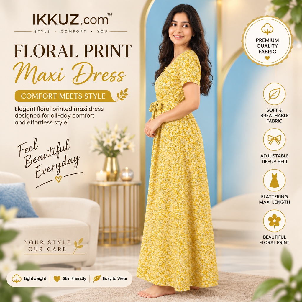Women's Floral Cotton Maxi Night Dress