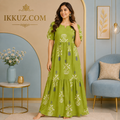 Emerald Grace Cotton A-Line Maxi Dress – Exclusive Abstract Print