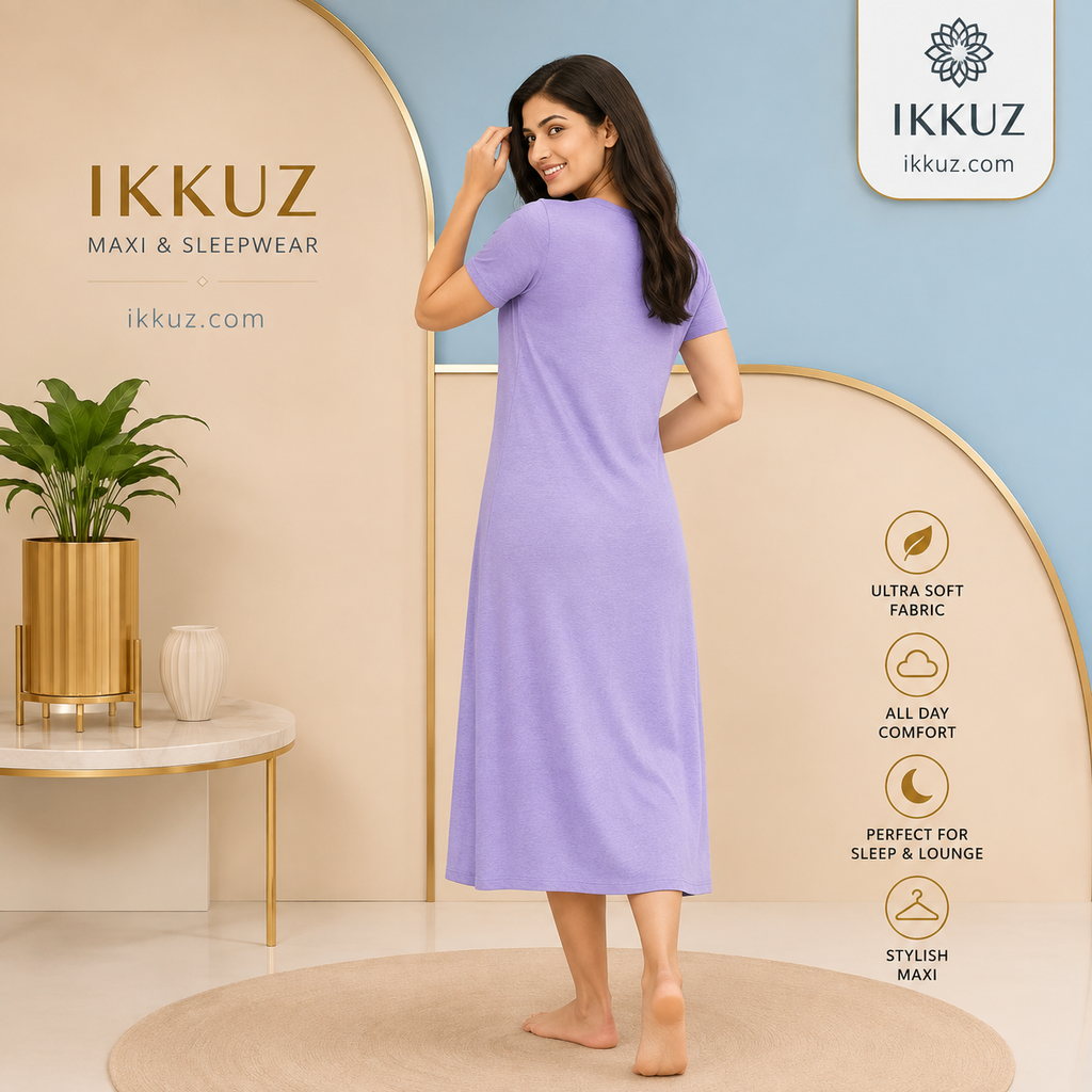 Lavender Comfort Premium 3/4 Nightdress – Stylish Printed Sleepwear