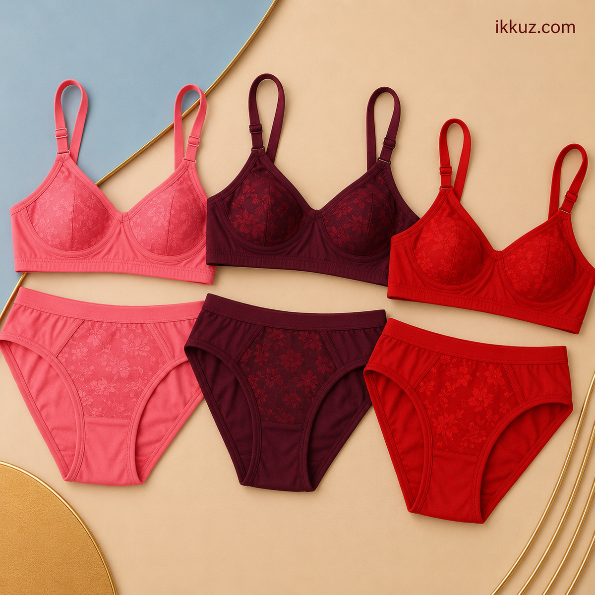 Women's Lingerie Set of 3 | Bra & Panty Combo | Soft Hosiery Fabric | Comfortable Everyday Innerwear | Stylish Matching Set