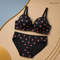 Women's Black Heart Print Padded T-Shirt Bra &amp; Panty Set | Seamless Full Coverage Non-Wired Lingerie Combo | Soft &amp; Breathable Nylon | Adjustable Straps | Sizes 30B–40C