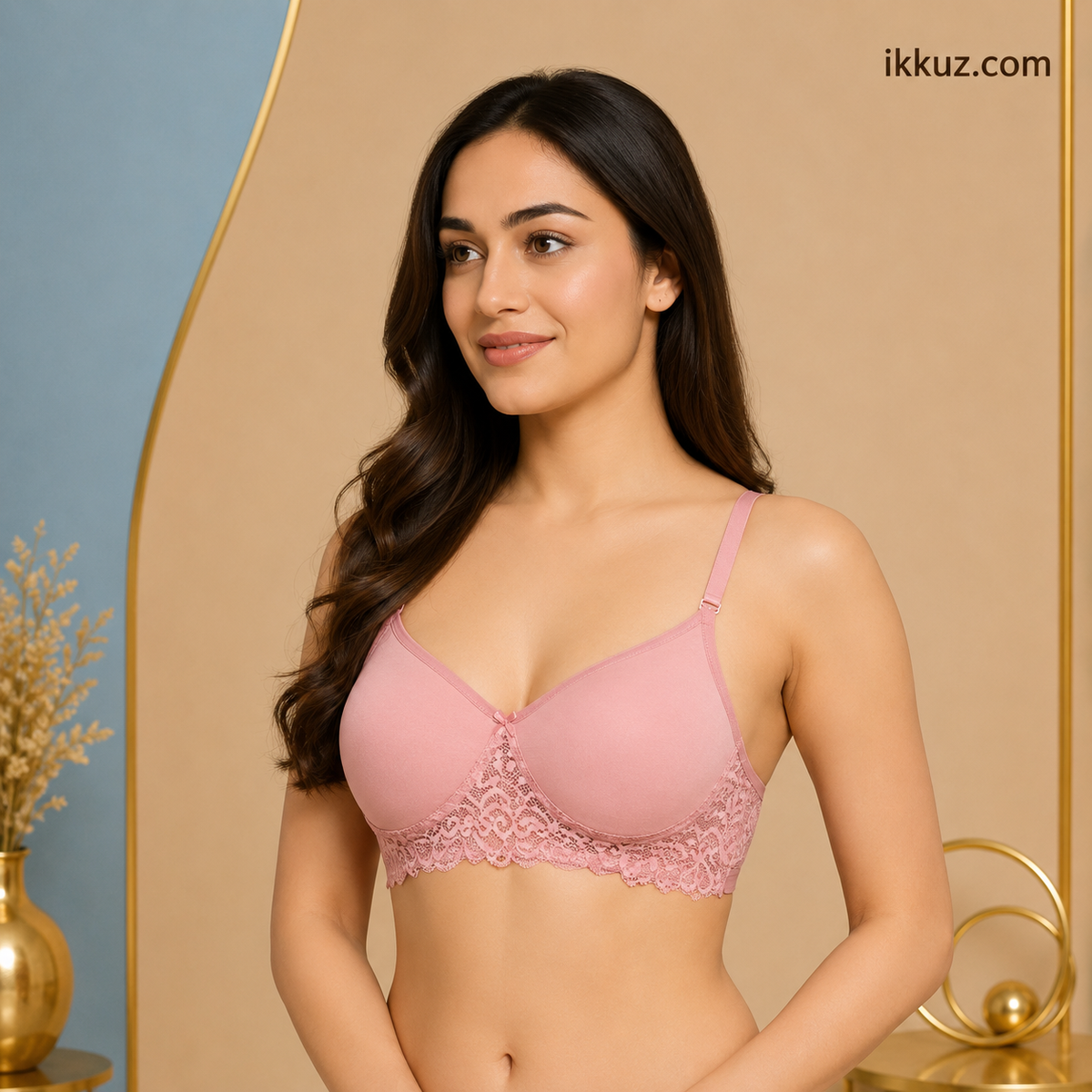 Women's Solid Black Padded Lace Bra &amp; Panty Set | Self-Design Lingerie Combo | Soft Cotton Blend Panty | Stylish Non-Wired Innerwear | Sizes 28B–40B