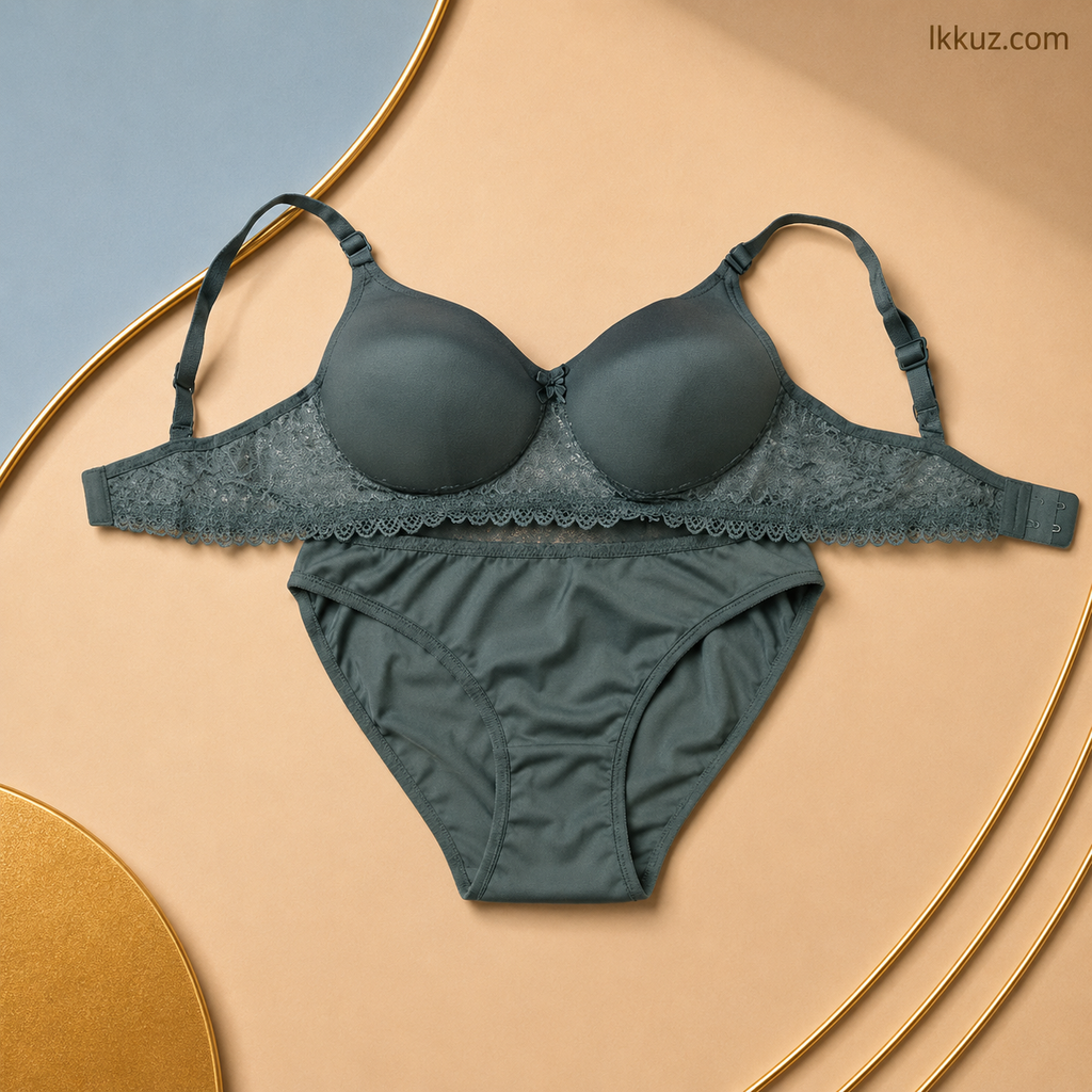 Women's Solid Black Padded Lace Bra &amp; Panty Set | Self-Design Lingerie Combo | Soft Cotton Blend Panty | Stylish Non-Wired Innerwear | Sizes 28B–40B