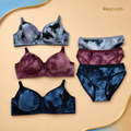 ANAMTA Comfort Luxe 3-Piece Women's Lingerie Set | Full Coverage Light Padded Bra &amp; Panty Combo | Multicolor Cotton Blend Innerwear