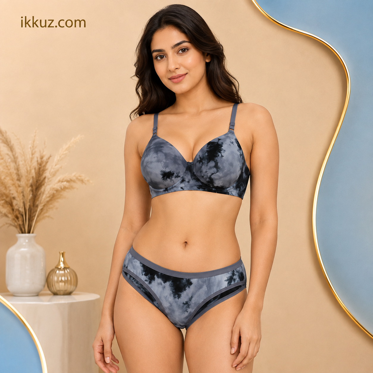 ANAMTA Comfort Luxe 3-Piece Women's Lingerie Set | Full Coverage Light Padded Bra &amp; Panty Combo | Multicolor Cotton Blend Innerwear