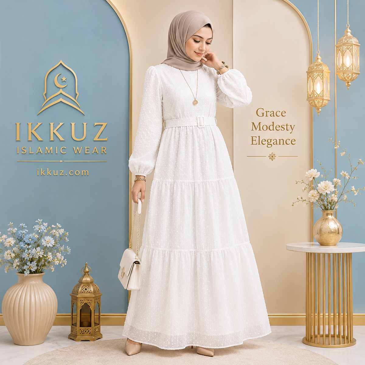 Women’s Premium White Heavy Georgette Abaya – Fully Lined Elegant Daily Wear Abaya
